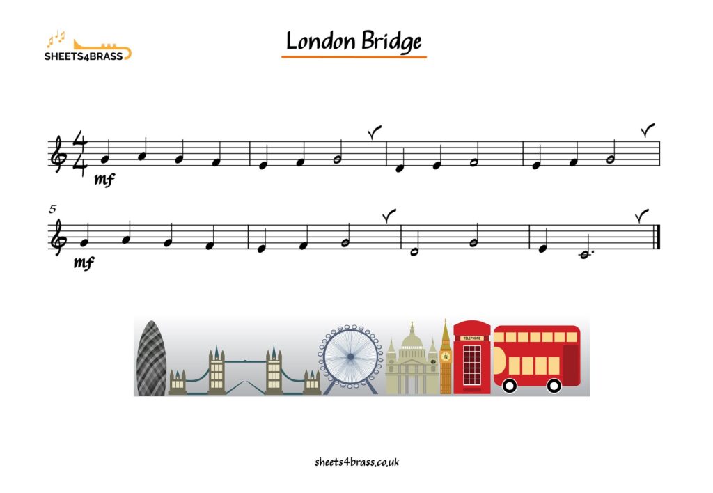 London Bridge Music Sheet for Trumpet, Horn, Cornet, Euphonium, Baritone and Tuba