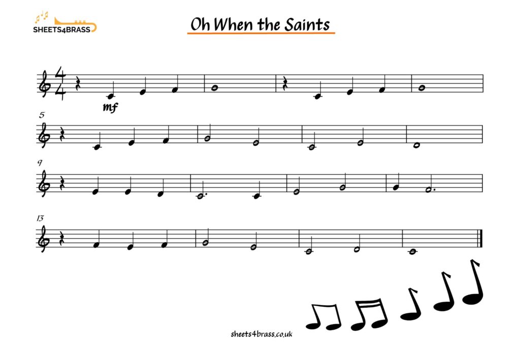 Oh When the Saints Music Sheet for Trumpet, Horn, Cornet, Euphonium, Baritone and Tuba