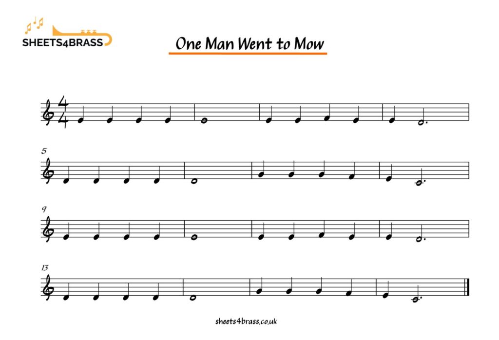 One Man Went to Mow Music Sheet for Trumpet, Horn, Cornet, Euphonium, Baritone and Tuba
