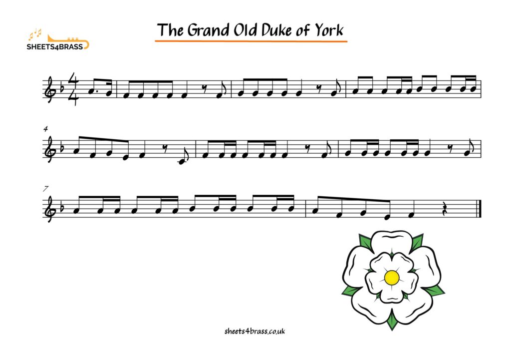The Grand old Duke of York Music Sheet for Trumpet, Horn, Cornet, Euphonium, Baritone and Tuba