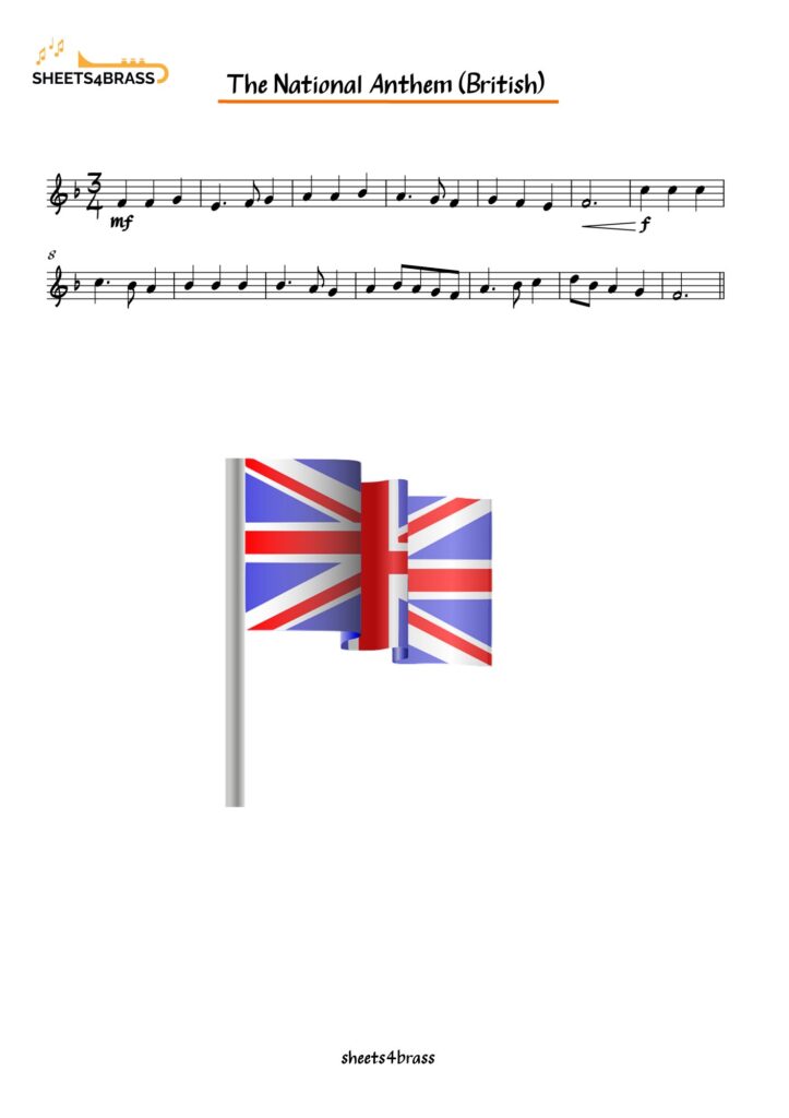 The National Anthem Music Sheet for Trumpet, Horn, Cornet, Euphonium, Baritone and Tuba