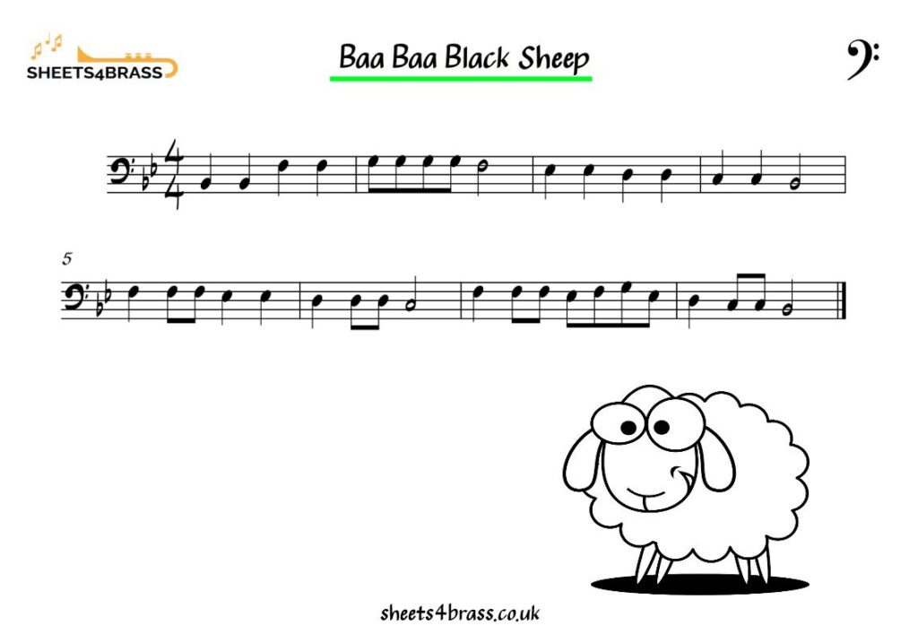 Baa Baa Black Sheep Music Sheet for Trombone, Euphonium and Tuba