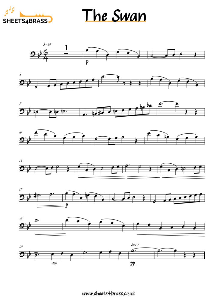 The Swan Sheet Music in Bass Clef For Trombone Euphonium Tuba