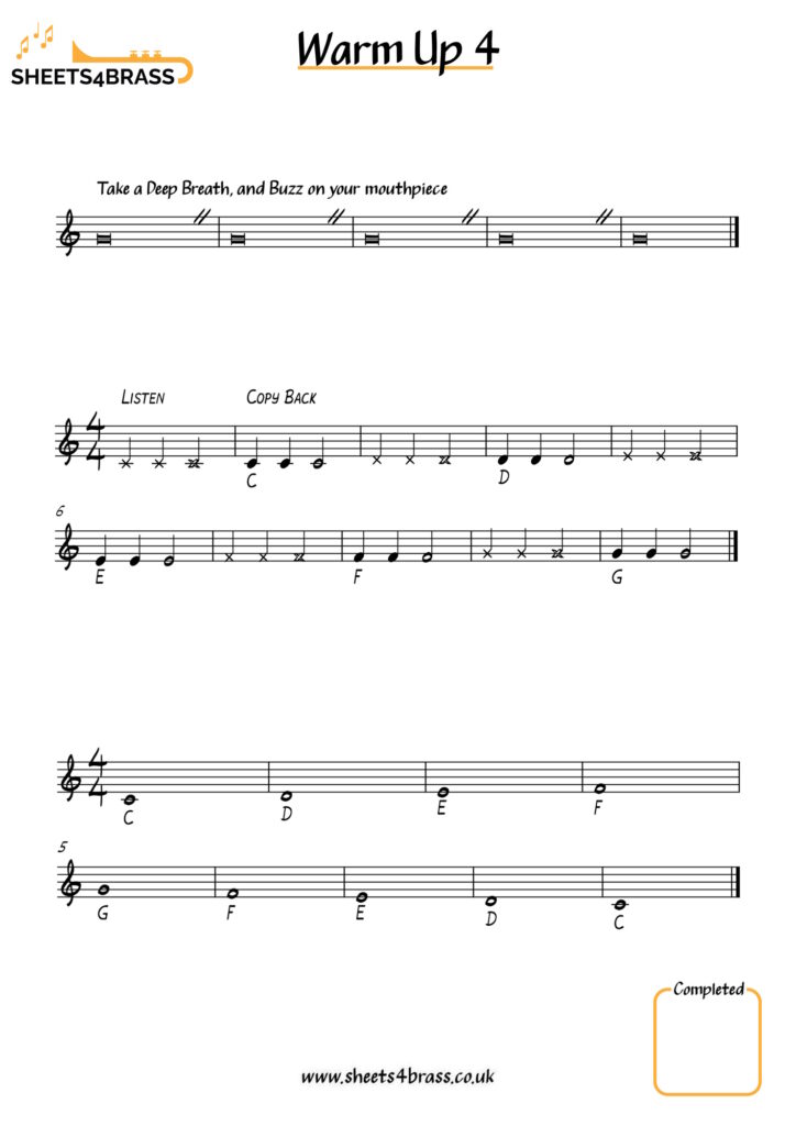 Warm up sheet music for beginner trumpet