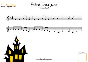 Frere Jacques in a minor key, sheet music for solo trumpet