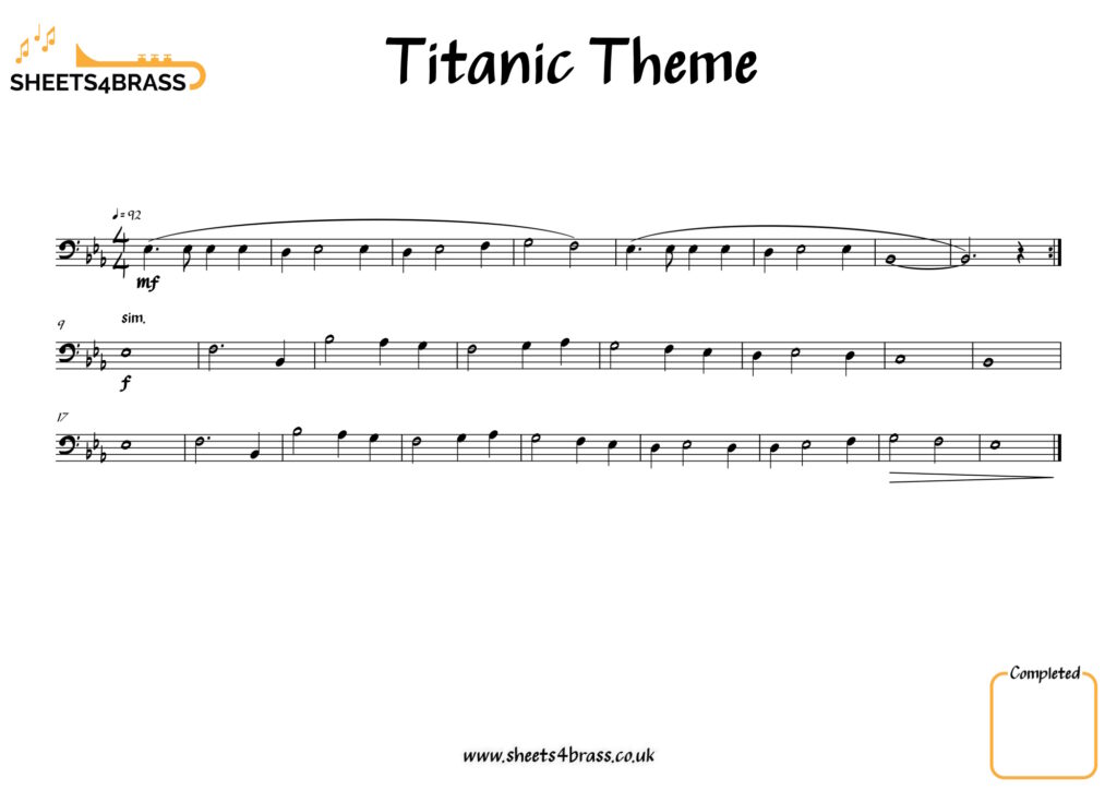 Titanic Theme Sheet Music in Bass Clef