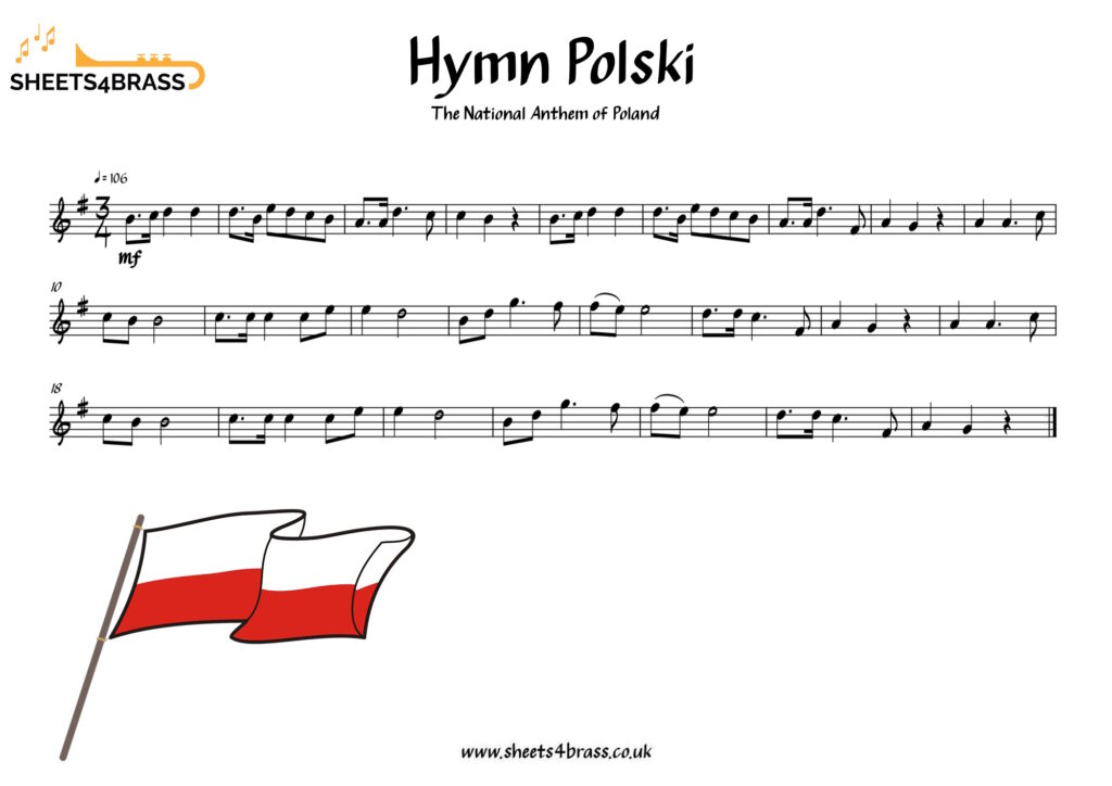 Hymn Polski The National Anthem for Poland Solo Sheet Music Play Along